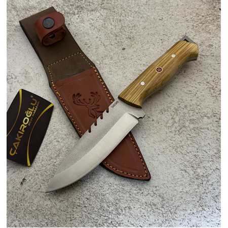 EL YAPIMI ÖZEL ÜRETİM N690 BÖHLER ÇELİK ZEYTİN AĞACI KABZELİ AVCI AV KAMP BIÇAĞI KOD:CKR585-03