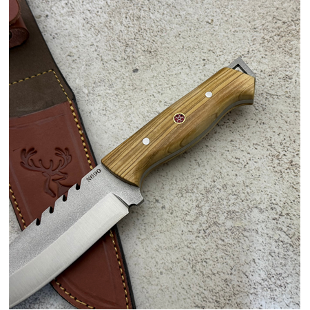 EL YAPIMI ÖZEL ÜRETİM N690 BÖHLER ÇELİK ZEYTİN AĞACI KABZELİ AVCI AV KAMP BIÇAĞI KOD:CKR585-03