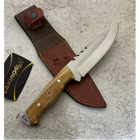 EL YAPIMI ÖZEL ÜRETİM N690 BÖHLER ÇELİK ZEYTİN AĞACI KABZELİ AVCI AV KAMP BIÇAĞI KOD:CKR585-03