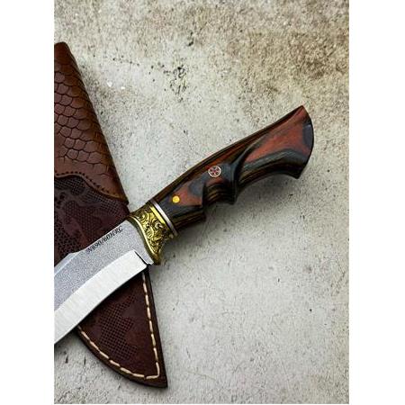 EL YAPIMI PİRİNÇ BALÇAKLI ÖZEL N690 BÖHLER ÇELİK ÖZEL KABZE TASARIMLI AV KAMP BIÇAĞI KOD:CKR595-05