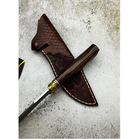 EL YAPIMI PİRİNÇ BALÇAKLI ÖZEL N690 BÖHLER ÇELİK ÖZEL KABZE TASARIMLI AV KAMP BIÇAĞI KOD:CKR595-05