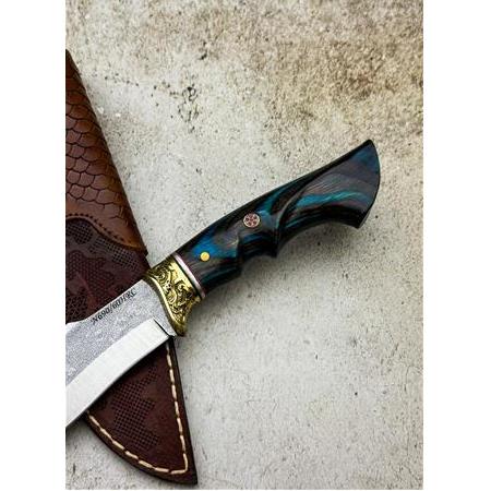 EL YAPIMI PİRİNÇ BALÇAKLI ÖZEL N690 BÖHLER ÇELİK ÖZEL KABZE TASARIMLI AV KAMP BIÇAĞI KOD:CKR595-06