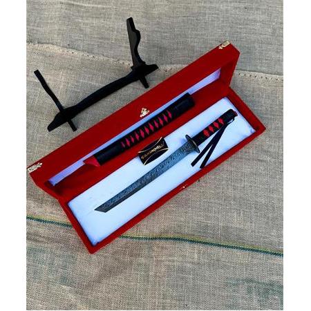 EL YAPIMI ÜST DÜZEY VİP ÖZEL ÜRETİM KUTULU DAMASCUS ÇELİK DERİ KIN’LI 45 CM KATANA KOD:CKR587-08