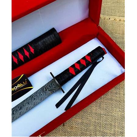 EL YAPIMI ÜST DÜZEY VİP ÖZEL ÜRETİM KUTULU DAMASCUS ÇELİK DERİ KIN’LI 45 CM KATANA KOD:CKR587-08