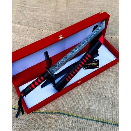 EL YAPIMI ÜST DÜZEY VİP ÖZEL ÜRETİM KUTULU DAMASCUS ÇELİK DERİ KIN’LI 45 CM KATANA KOD:CKR587-08