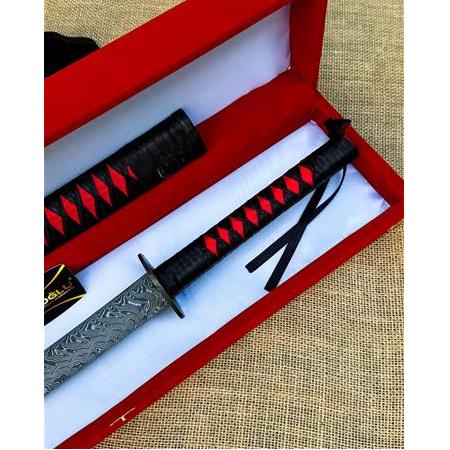 EL YAPIMI ÜST DÜZEY VİP ÖZEL ÜRETİM KUTULU DAMASCUS ÇELİK DERİ KIN’LI 60 CM KATANA KOD:CKR587-09