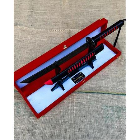 EL YAPIMI ÜST DÜZEY VİP ÖZEL ÜRETİM KUTULU DAMASCUS ÇELİK DERİ KIN’LI 60 CM KATANA KOD:CKR587-09