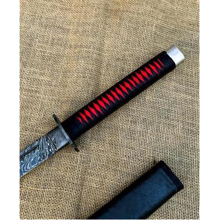 EL YAPIMI TAMAMEN ÜST DÜZEY VİP ÖZEL ÜRETİM DAMASCUS ÇELİK DERİ KIN’LI 90 CM KATANA KOD:CKR455-06