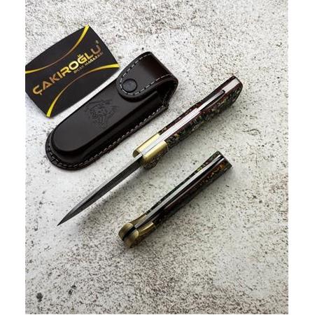 EL YAPIMI DAMASCUS ÇELİK STABİLİZE KABZELİ, SIRTTAN KİLİT MEKANİZMALI AV KAMP ÇAKISI KOD:CKR714-03