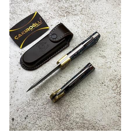 EL YAPIMI DAMASCUS ÇELİK STABİLİZE KABZELİ, SIRTTAN KİLİT MEKANİZMALI AV KAMP ÇAKISI KOD:CKR714-04