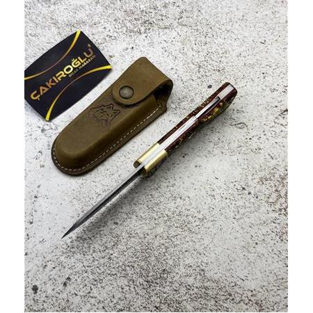 EL YAPIMI DAMASCUS ÇELİK STABİLİZE KABZELİ, SIRTTAN KİLİT MEKANİZMALI AV KAMP ÇAKISI KOD:CKR714-05