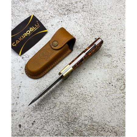 EL YAPIMI DAMASCUS ÇELİK STABİLİZE KABZELİ, SIRTTAN KİLİT MEKANİZMALI AV KAMP ÇAKISI KOD:CKR714-07