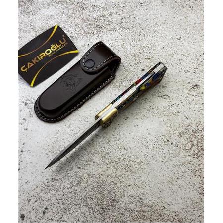 EL YAPIMI DAMASCUS ÇELİK CİGARTA KABZELİ, SIRTTAN KİLİT MEKANİZMALI AV KAMP ÇAKISI KOD:CKR714-10