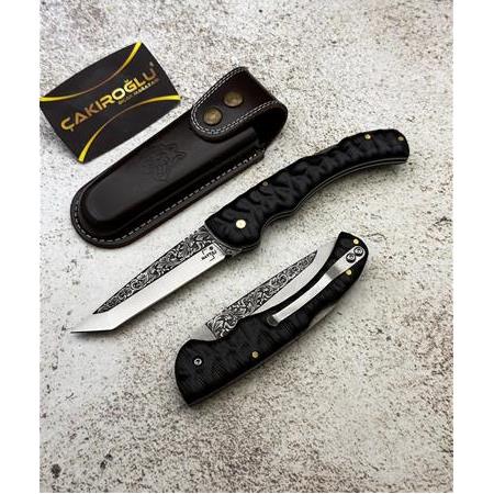 EL YAPIMI 4116 PASLANMAZ ÇELİK GRAVÜR İŞLEMELİ COMPACT KABZELİ KİLİTLİ TANTO MODEL AV KAMP ÇAKISI