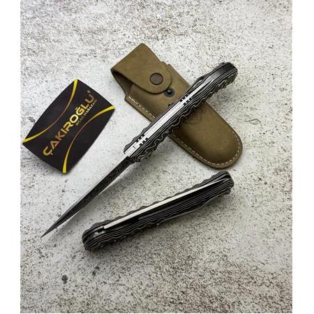 EL YAPIMI N690 BÖHLER ÇELİK GRAVÜRLÜ, COMPACT KABZELİ KLİPSLİ AV KAMP ÇAKISI KOD:CKR605-09