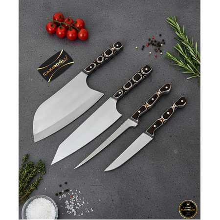 EL YAPIMI YERLİ ÜRETİM MUHAFAZA KUTULU VERZALİT KABZE 4’LÜ PROFESYONEL ŞEF BIÇAĞI SETİ KOD:CKR697-02