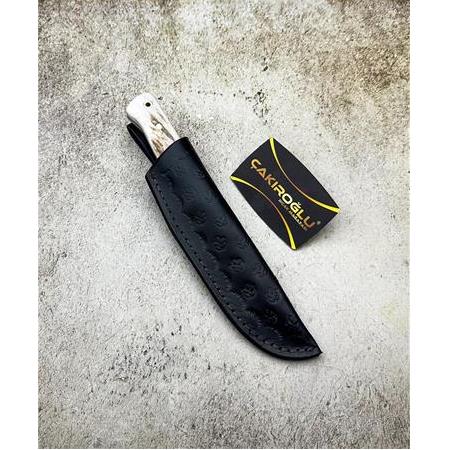 EL YAPIMI ÖZEL ÜRETİM DAMASCUS ÇELİK, GEYİK BOYNUZU KABZELİ BUSHCRAFT AVCI AV KAMP BIÇAĞI KOD:CKR304