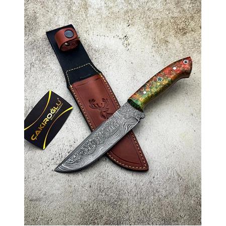 EL YAPIMI ÖZEL ÜRETİM DAMASCUS ÇELİK VE STABİLİZE KABZELİ AVCI AV KAMP BIÇAĞI KOD:CKR449