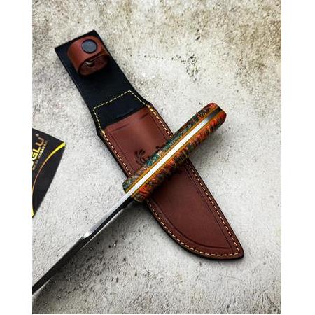 EL YAPIMI ÖZEL ÜRETİM DAMASCUS ÇELİK VE STABİLİZE KABZELİ AVCI AV KAMP BIÇAĞI KOD:CKR449