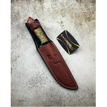 EL YAPIMI ÖZEL ÜRETİM DAMASCUS ÇELİK VE STABİLİZE KABZELİ AVCI AV KAMP BIÇAĞI KOD:CKR449