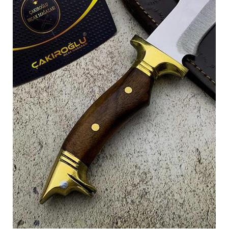 EL YAPIMI YERLİ ÜRETİM KURT BAŞLI KÜÇÜK BOY KASATURA AVCI AV KAMP BIÇAĞI KOD:CKR320-02