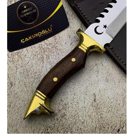 EL YAPIMI YERLİ ÜRETİM AY YILDIZLI KURT BAŞLI KÜÇÜK BOY KASATURA AVCI AV KAMP BIÇAĞI KOD:CKR320-03
