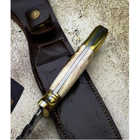 EL YAPIMI AY YILDIZLI GEYİK BOYNUZU KABZELİ KURT BAŞLI BÜYÜK BOY KASATURA KAMP BIÇAĞI KOD:CKR320-22