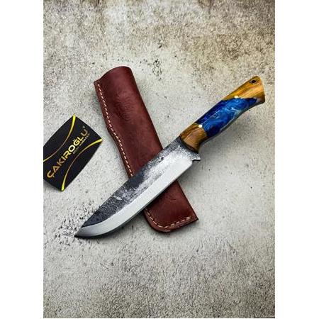 EL YAPIMI ÖZEL ÜRETİM DÖVME ÇELİK EPOKSİ HİBRİT KABZELİ BUSHCRAFT AVCI AV KAMP BIÇAĞI KOD:CKR544-04