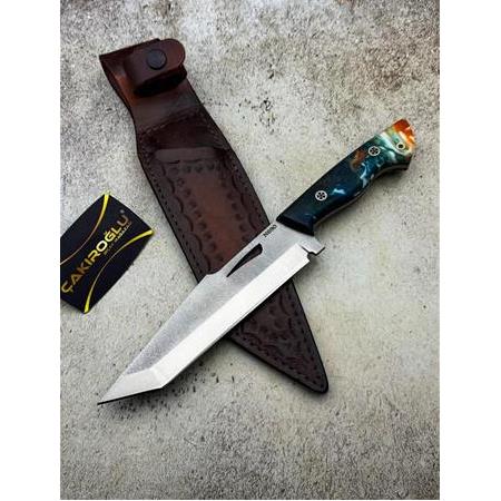 EL YAPIMI ÖZEL ÜRETİM VE ÖZEL SERİ EPOKSİ KABZE N690 BÖHLER ÇELİK TANTO AV KAMP BIÇAĞI KOD:CKR613-04
