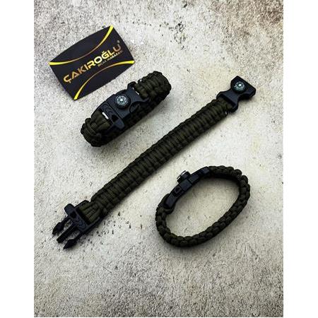 PUSULALI VE DÜDÜKLÜ PARACORD HAKİ RENK HAYATTA KALMA BİLEKLİĞİ KOD:CKR649