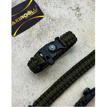 PUSULALI VE DÜDÜKLÜ PARACORD HAKİ RENK HAYATTA KALMA BİLEKLİĞİ KOD:CKR649