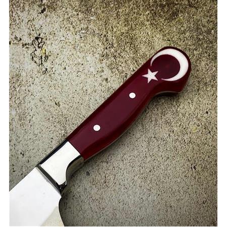 EL YAPIMI ÖZEL ÜRETİM SANTOKU AY YILDIZLI ÇAKIROĞLU PROFESYONEL (CHEF) ŞEF AŞÇI BIÇAĞI KOD:CKR365