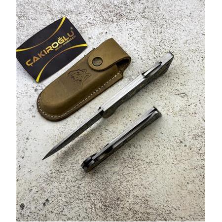 EL YAPIMI DAMASCUS ÇELİK 14 AYAR ALTIN GRAVÜR İŞLEMELİ ÇELİK KABZELİ AV KAMP ÇAKISI KOD:CKR714-12