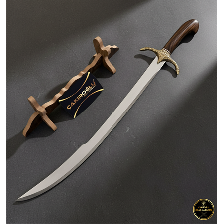 EL YAPIMI YERLİ ÜRETİM AHŞAP STANDLI VE KUTULU HEDİYELİK YALMANLI KILICI KOD:CKR760-05