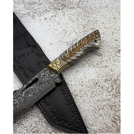 EL YAPIMI ÖZEL SERİ “BUZ SERİSİ” DAMASCUS ÇELİK GRAVÜR ÖNLÜKLÜ TANTO AV KAMP BIÇAĞI KOD:CKR613-08