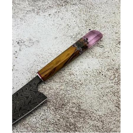 EL YAPIMI DAMASCUS ÇELİK ZEYTİN AĞACI VE EPOKSİ KABZELİ SANTOKU ŞEF AŞÇI BIÇAĞI KOD:CKR717-02