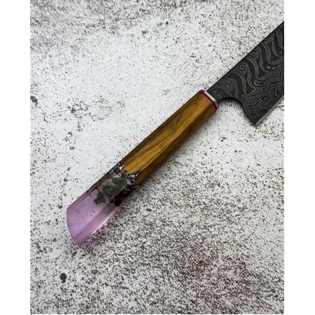 EL YAPIMI DAMASCUS ÇELİK ZEYTİN AĞACI VE EPOKSİ KABZELİ SANTOKU ŞEF AŞÇI BIÇAĞI KOD:CKR717-02