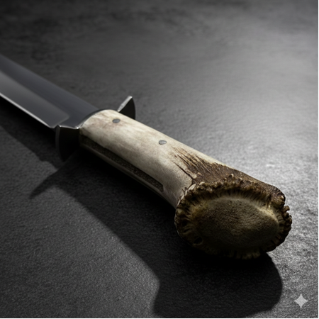 EL YAPIMI YERLİ ÖZEL ÜRETİM ORİJİNAL DÖVME ÇELİK KÖK GEYİK BOYNUZU KABZELİ SALLAMA PALA KOD:CKR824