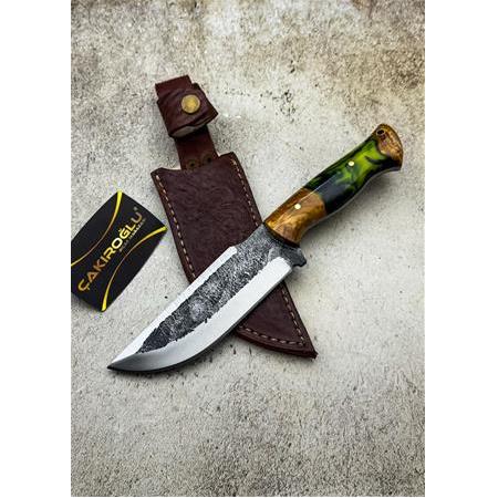 EL YAPIMI ÖZEL ÜRETİM DÖVME ÇELİK EPOKSİ HİBRİT KABZELİ AVCI AV KAMP BIÇAĞI KOD:CKR3020-03