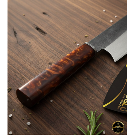El Yapımı Özel Üretim N690 Böhler Çelik Epoksi Kehribar Kabze Kiritsuke Şef Bıçağı Ckr712-04